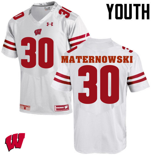 Wisconsin Badgers Youth #30 Aaron Maternowski NCAA Under Armour Authentic White College Stitched Football Jersey OH40C25ZW